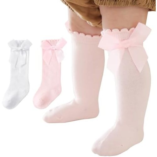 Baby Knee High Socks Newborn Cotton Ruffle Bow Socks Infant Long Sock Toddler Girls Uniform Stockings