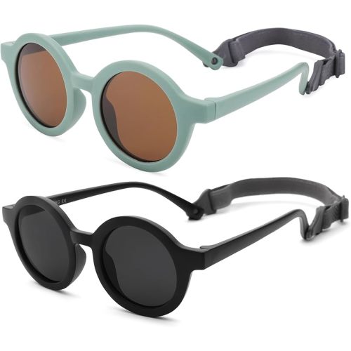 COASION Baby Polarized Round Sunglasses Flexible Rubber Shades with Strap for Toddler Newborn Infant Ages 0-24 Months