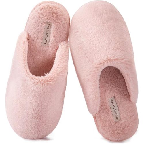Snug Leaves Women's Fuzzy Scuff Slippers Soft Comfy Memory Foam Non-slip Indoor House Shoes