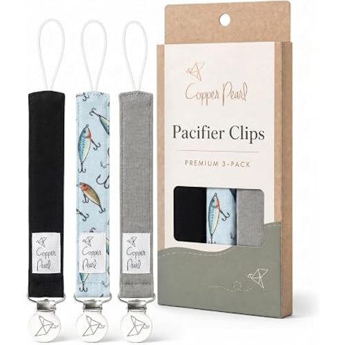 Copper Pearl 3-Pack Pacifier Holders: Premium Knit Binky Clips for Baby Girls and Boys - Stylish Stainless Steel Design for Secure No-Drop Attachment - Trout