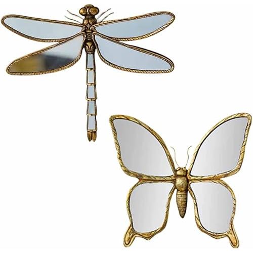 Dragonfly Mirror Wall Decor, Dragonfly Design Wall Mounted Sculptures, Retro Decorative Bug Insects Animals Beetle Mirrors, Creative Butterfly Home Decor for Living Room Bedroom(2pcs)