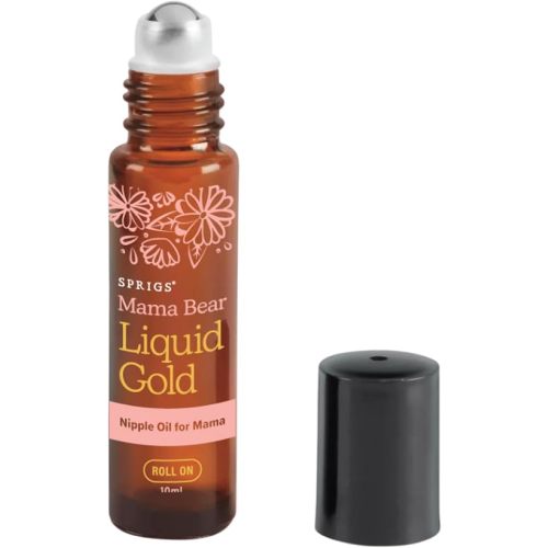 SPRIGS Liquid Gold Nipple Oil, 10ml | Breastfeeding Essentials for Moms | Soothing Organic Calendula, Rose & Lavender Essential Oils Care for Sore Nipples | Mess-Free Roller | Fully Dry Before Nursing