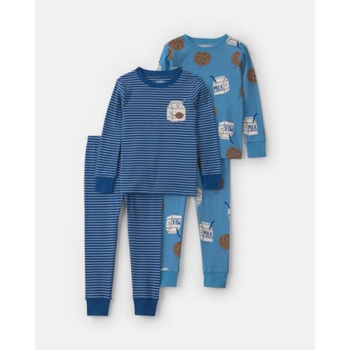 Toddler Boy 4-Piece Milk & Cookies 100% Cotton Snug Fit Pajama Set - Blue | Carter's