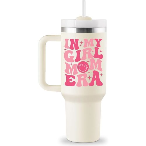ROSTANTEN Girl Mom Gifts - In My Girl Mom Era 40oz Travel Cup Insulated Tumbler with Lid & Straw - First Mothers Day Gifts for New Moms Girls - Gift for Mommy To Be, Moms of Girls