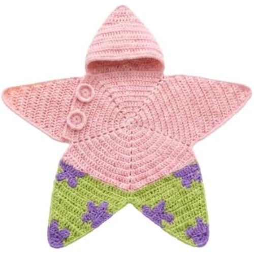 Starfish Knitted Baby Swaddle Blanket, Hooded Crochet Newborn Sleeping Bag