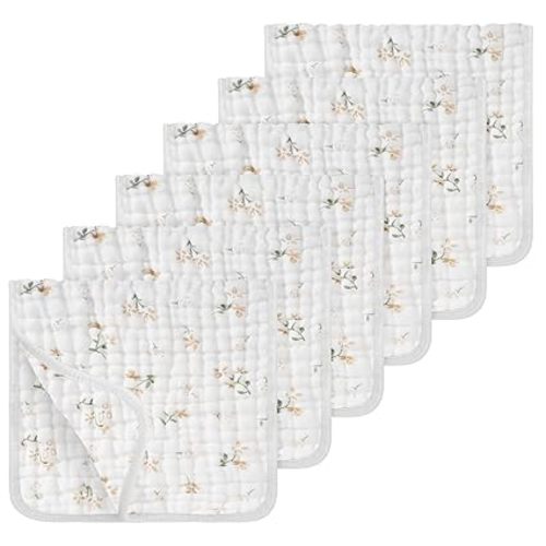 Looxii Muslin Burp Cloths 100% Cotton Muslin Cloths Large 20''x10'' Extra Soft and Absorbent 6 Pack Baby Burping Cloth for Boys and Girls (Floral)