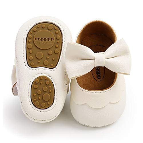 E-FAK Baby Girls Shoes Mary Jane Flats Shoes Anti-Slip Soft Rubber Sole Toddler First Walkers Princess Dress Shoes