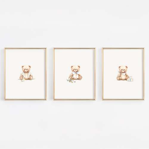 Frost Grey Teddy Bear Nursery Art | Set of 3 Watercolor Prints – 243 baby®