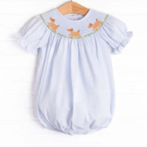 Walk and Wag Smocked Girl Bubble, Blue – Stitchy Fish