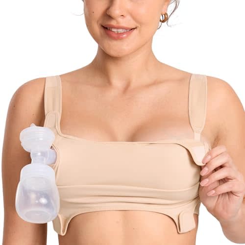 MOMANDA Hands Free Pumping Bra for Breastfeeding Wireless Sports Pumping and Nursing Bra in One with Wide Velcro Straps