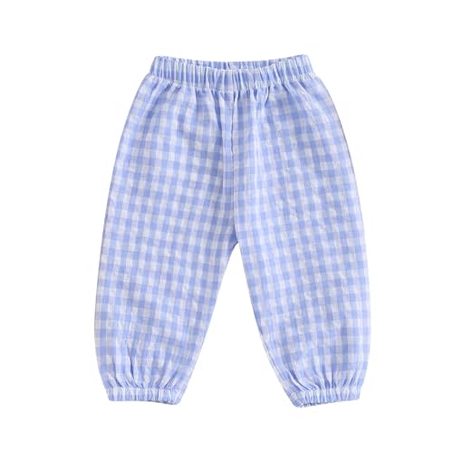Toddler Baby Girl Boy Cotton Linen Pants Plaid Elastic Jogger Gingham Lantern Long Pants Summer Fall Harem Pants
