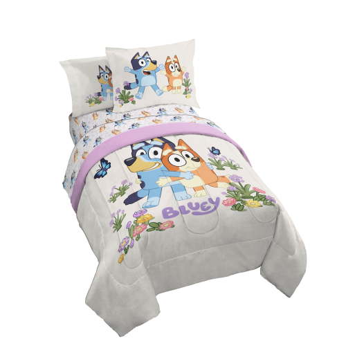 BBC Studios Bluey Garden 7 Piece Full Size Kids Comforter Set with Shams - Super Soft Bedding for Kids