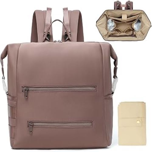 Diaper Bag Backpack,Large Neoprene Baby Bag for Boys Girls with 15 Diaper Bag Organizer,2 Insulated Pockets,Changing Pad,Stroller Straps,Mauve