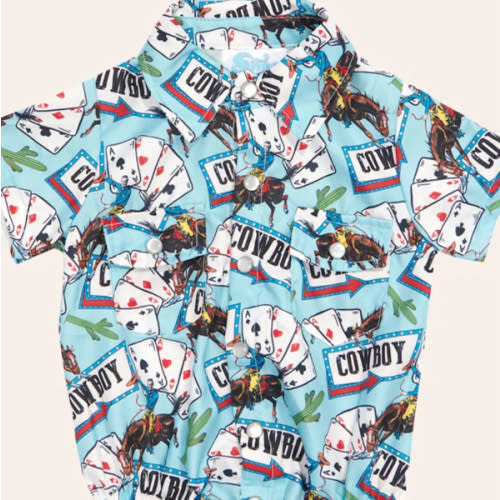 Shea Baby Infant Boy's Turquoise Cowboys & Cards Western Onesie | Cavender's
