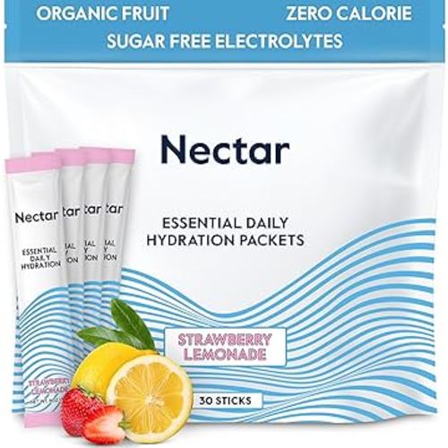 Nectar Hydration Packets - Electrolytes Powder Packets - No Sugar or Calories - Organic Fruit Liquid Daily IV Electrolytes Powder for Dehydration Relief & Rehydration (Strawb. Lemon 30 Pack)