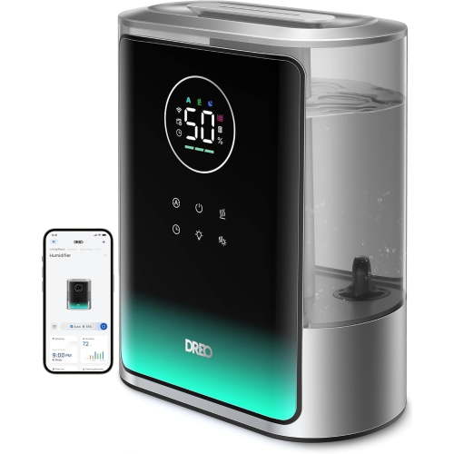 Dreo 8L Smart Humidifiers for Bedroom 600ft², 80H Runtime Warm&Cool Supersized Mist Humidifier for Large Room Indoor, Quiet Whole House humidifier for Baby, Plants, with Alexa/Google, Silver, HM717S