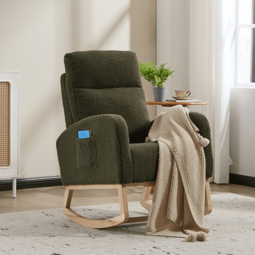 Jopath Rocking Chair Nursery,Modern Accent Rocking Chair with Solid Wood Legs,Upholstered Nursery Glider Rocker with High Backrest for Living Room Lounge,Green