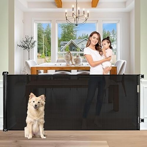 Baby Gate Extra Wide 65" Space Saving Retractable Mesh Gates for Kids or Pets Movable Retractable Baby Gates Indoor Outdoor Retractable Gate Dog Gates for Doorways, Stairs, Black