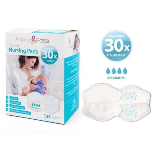 Primo Passi Disposable Thin Nursing Pads, 125 Count, Individually Wrapped, Stay Dry, Ultra Comfortable, Leakproof