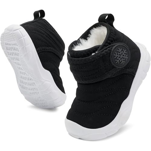 (12-18m) Barefoot Baby Boys Girls Boots Warm Winter House Shoes for Toddler Girls Boys Waterproof Fleece Kids Snow Boots Faux Fur Infant Booties Walking Shoes for Indoor Outdoor