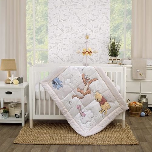 Disney Winnie The Pooh - Blustery Day Grey and White Clouds Fitted Crib Sheet