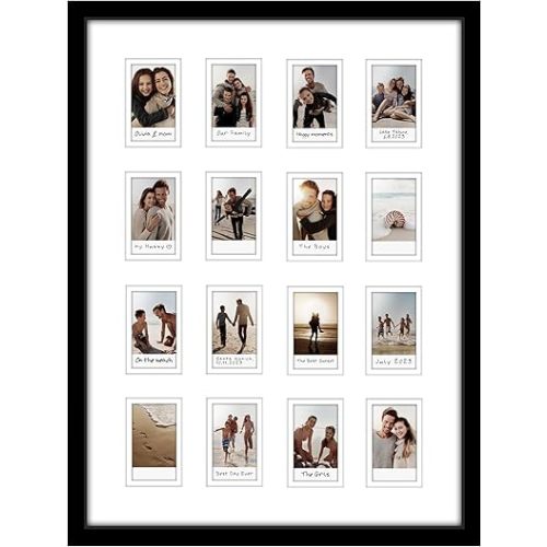 Americanflat 15x20 Picture Frame with 16 Openings for 2x3 Instant-Print Photos - Black Mini Picture Frames for Wall Display with Polished Plexiglass