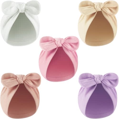 AQOKKA Newborn Baby Girl Hats with Bow Cotton Toddler Infant Beanie Cap Newborn Hospital Hats for Baby Girl Kid 0-12 Months