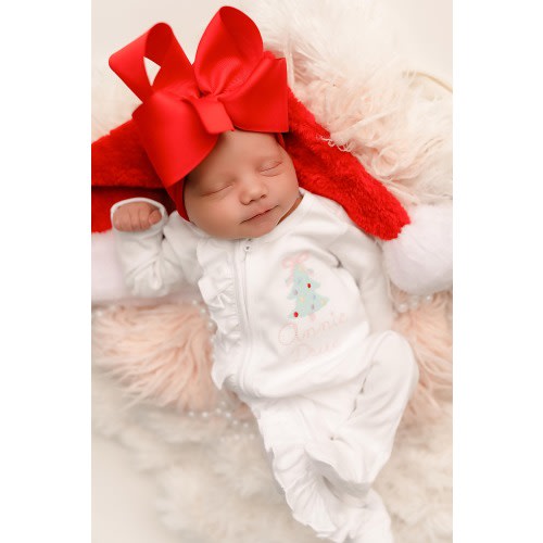 Baby girl Christmas outfit, Newborn Christmas outfit, zip footie, cross stitch design