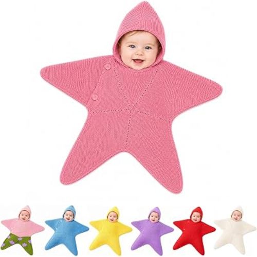 Cute Hand-Crocheted Starfish Onesie, Baby Swaddle Sleep Sack, Cozy Hooded Star Dress for Newborns Photos