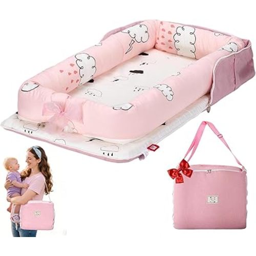Baby Lounger for Newborn-Portable Baby Lounger 0-24 Months for Home and Travel,Newborn Loungers with Strap, Baby Nest Lounger Adjustable Size,Raindrop Clouds
