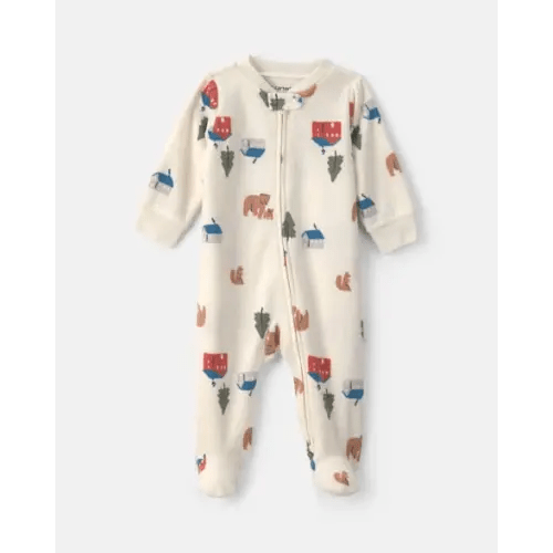 Baby Bear Cabin Fleece 2-Way Zip Sleep & Play Pajamas - Cream | Carter's