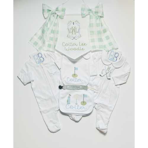 Personalized Golf Baby Boy Outfit Bundle, Newborn Gift Set