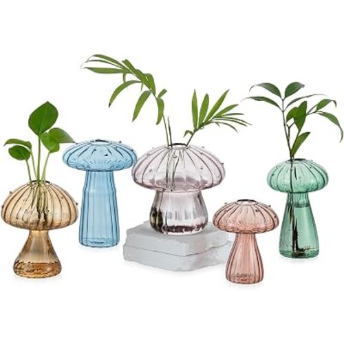 Glasseam Mushroom Plant Propagation Stations: 5 Pcs Glass Propagation Vases