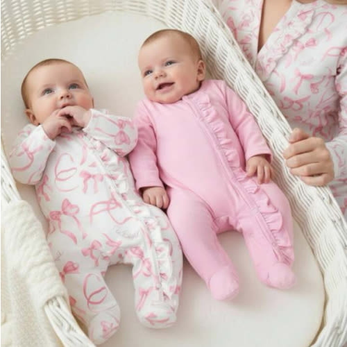 2pcs Newborn Baby Pink & White Butterfly Print Long Sleeve Footed Romper Pajamas Set | SHEIN USA