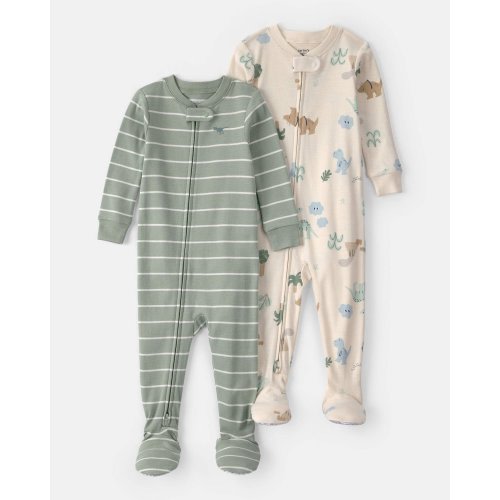 Baby 2-Pack Dinosaur Striped Snug Fit 1-Piece Pajama Set - Green/Cream | Carter's