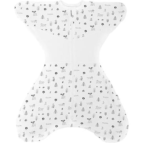 GROWNSY Transitional Swaddle Sleep Sack 3-6 Months,Cotton Starfish Design Baby Swaddle Sack, Dual-Zipper for Easy Diaper Changes, Proper Hip Development & Openable Foot Button,12-20lbs,Munchkin Forest