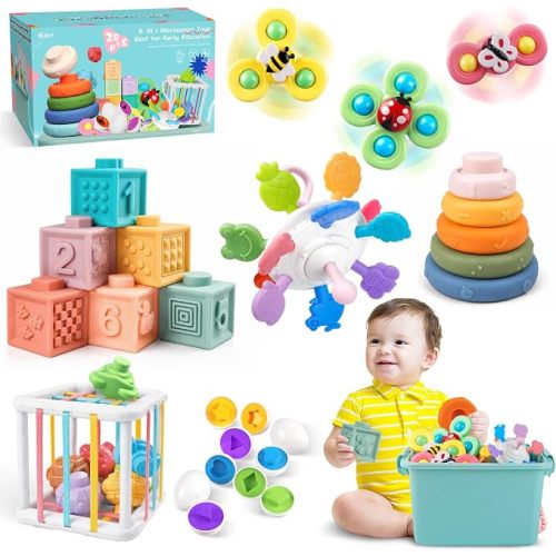 Plunack Montessori Baby Toys 6 in 1 Sensory Developmental Learning Set
