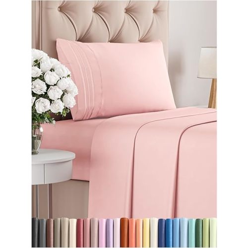 Twin XL Size 3 Piece Sheet Set - Comfy Breathable & Cooling Bed Sheets Set - Hotel Luxury Bedding for Women, Men, Kids, Teens, Boys & Girls - Deep Pockets, Soft, Wrinkle Free - Oeko-Tex - Baby Pink