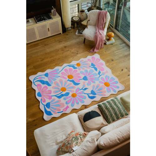 Lavender Base Purple Floral Wavy Rug by Jessica Miller