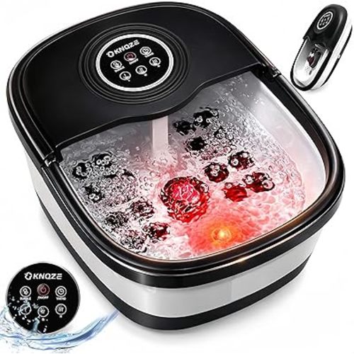 KNQZE Collapsible Foot Spa Bath with Heat & Remote Control, Bubble Massage, Temperature Control, Red Light, Timer, 16 Rollers & Pumice Stone for a Soothing Spa Experience