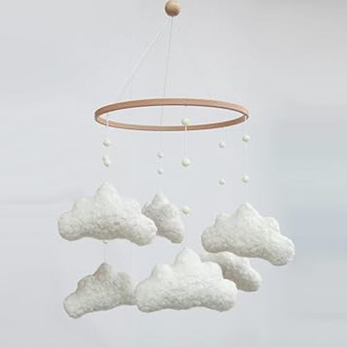 Cloud Mobile for Crib Boho Baby Mobile for Crib Bassinet Boucle Cloud Baby Crib Mobile for Girls Boys Neutral Nursery Mobiles
