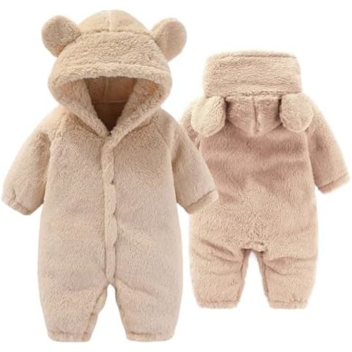 Newborn Baby Bear Snowsuit Infant Fleece Romper Baby Hooded Jumpsuit Winter Warm Outwear for Girls Boys 0-12M
