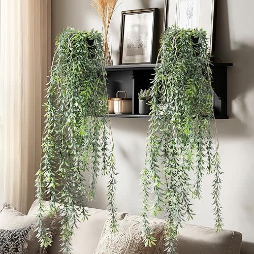 Artificial Hanging Plant 2 Pcs Faux Plant Ivy Vine Faux Eucalyptus Vines Fake Potted Greenery for Wall Living Room Home Shelf Office Bathroom Outdoor Indoor Decor (Type 5)