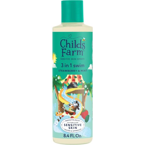 Childs Farm, Kids 3 in 1 Swim, Strawberry and Organic Mint, Body Wash, Shampoo and Conditioner, Suitable for Dry, Sensitive and Eczema-Prone Skin, 8.4 Fl Oz