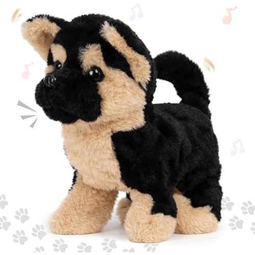 Hopearl Walking German Shepherd Interactive Electronic Pet Plush Toy Puppy Woof and Moving Animated Nodding Head Gifts for Toddlers Birthday,7''