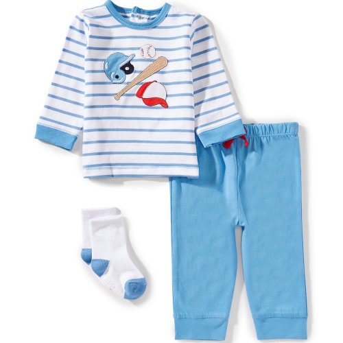 Little Me Baby Boys Long Sleeve Stripe Baseball Top & Jogger 3-Piece Set With Socks