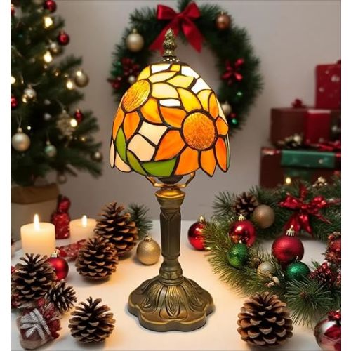 Tiffany Style Table Lamp,Sunflower Stained Glass Lamp,6 Inch Small Antique Bedside Lamp, for Bedroom Living Room Home,Included Dimmable LED Bulb 8W