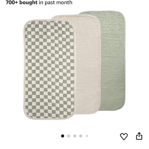 mushie Waterproof Changing Pad Liners | 100% Organic Cotton | Set of 3 (Olive Check Combo)