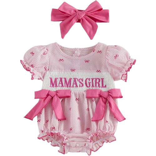 FIOMVA Toddler Baby Girl Clothes Summer Smocked Bubble Romper Embroidery Onesie Short Sleeve Bodysuit Cute Outfits