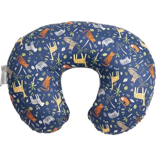 LAT Nursing Pillow for Breastfeeding,100% Cotton Removable Cover,Ergonomic Breast Feeding Pillows for Mom and Baby,Machine Washable(Blue Zoo)